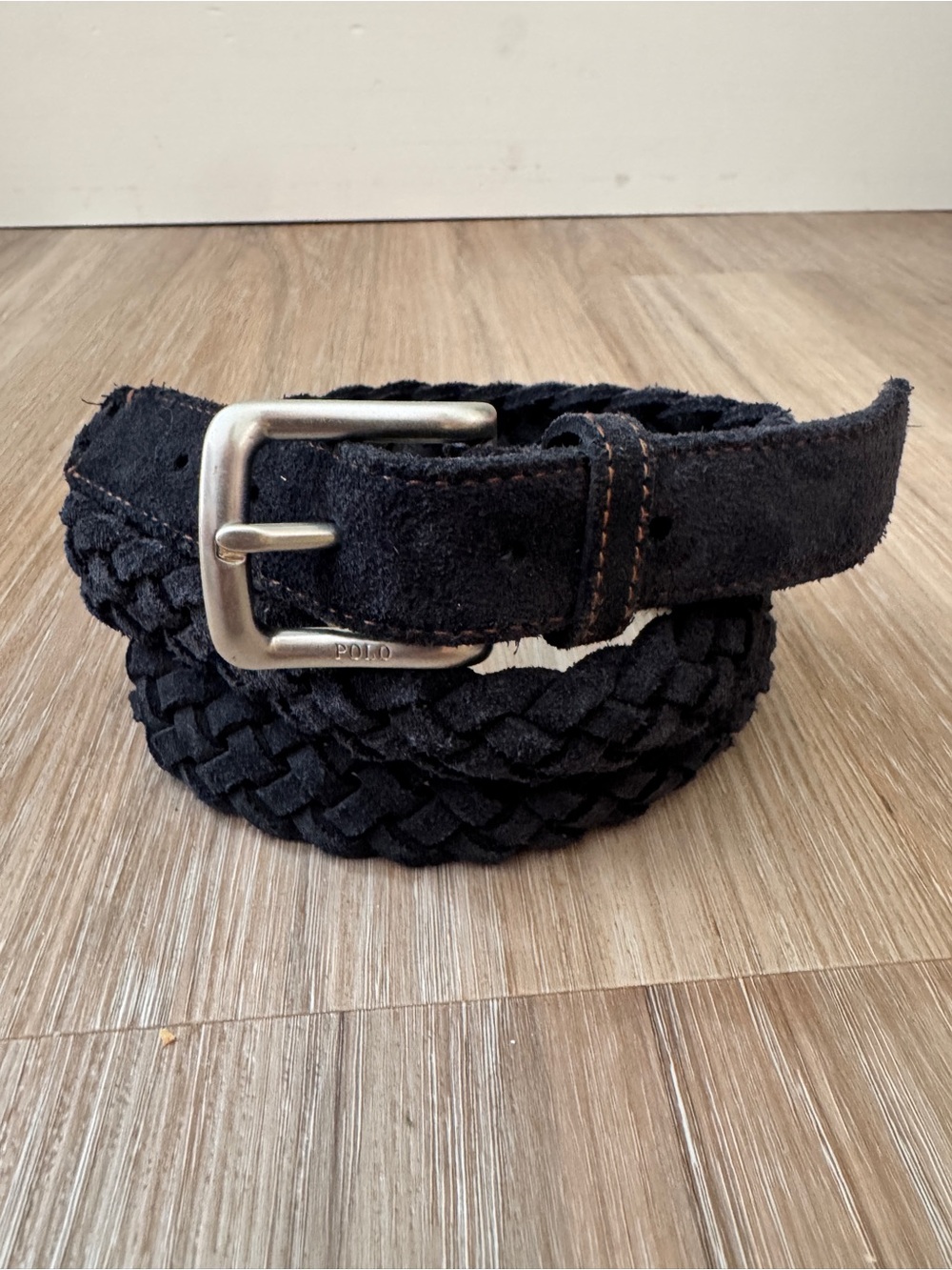 Polo Ralph Lauren Navy Suede Braided Belt 46” Silver Buckle Preppy Nautical